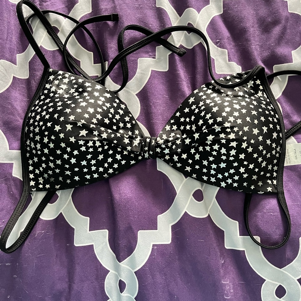 Black Star Print Bikini Top